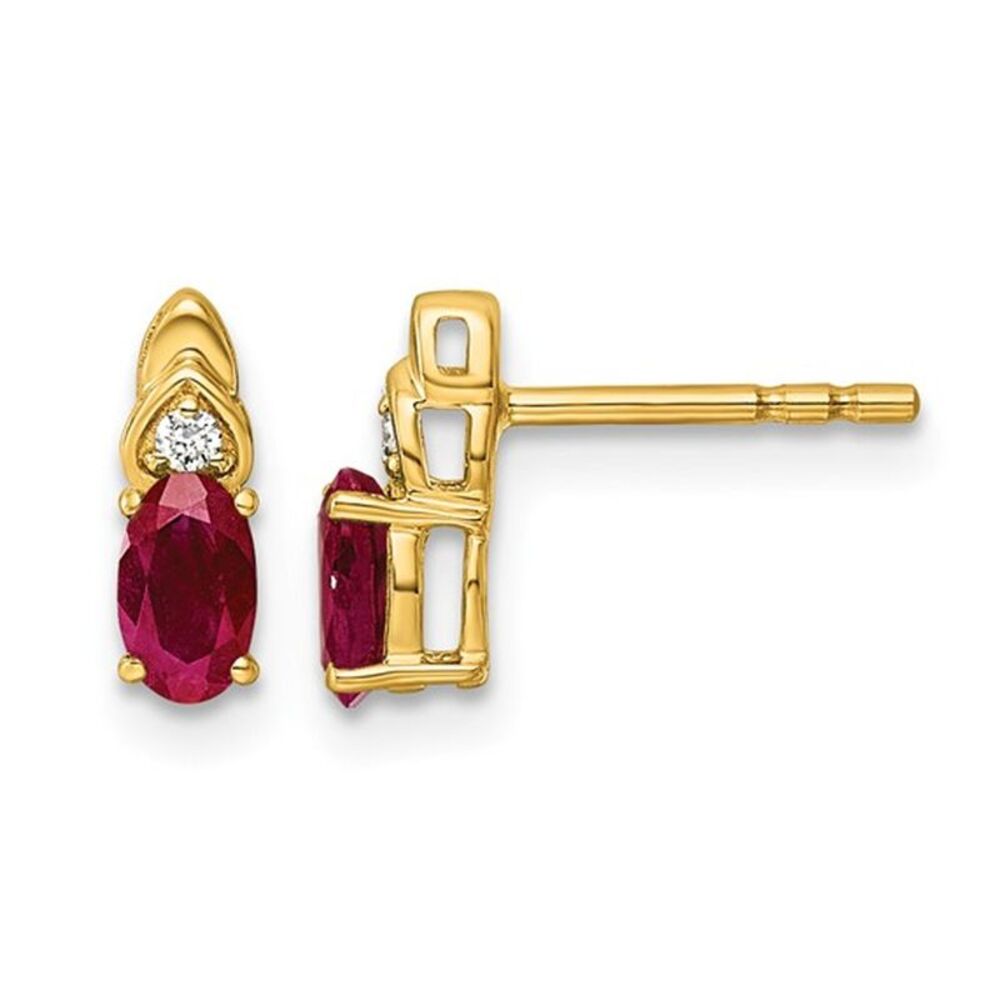 1/2 Carat (ctw) Lab Created Ruby Post Earrings 14K Yellow Gold